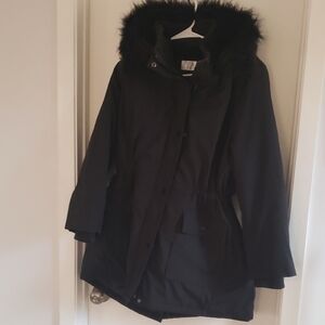 Time and Tru Black Fur-Trimmed Puffer Coat